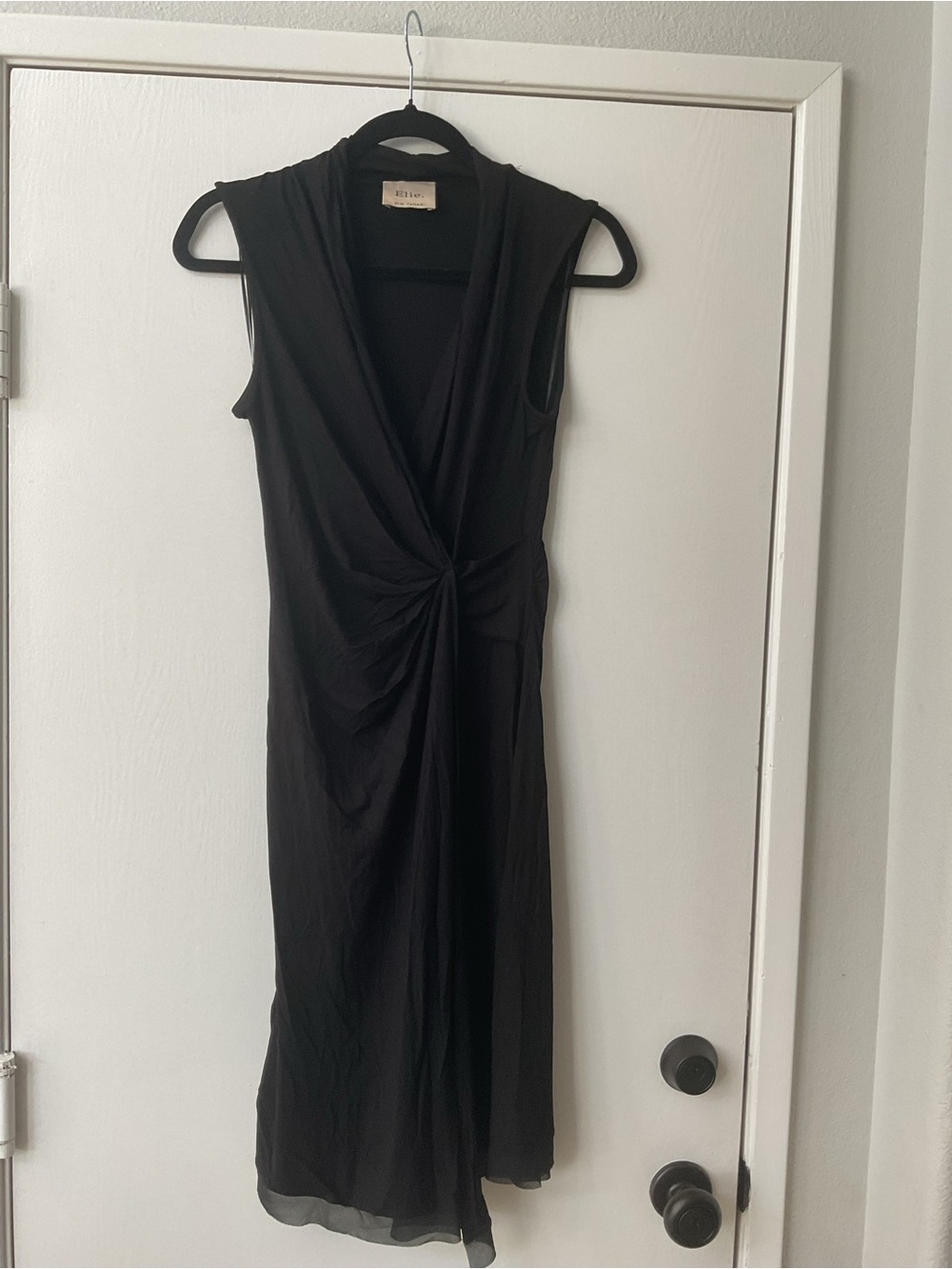 Elie Tahari Black Sleeveless Knot-Front Midi Dress
